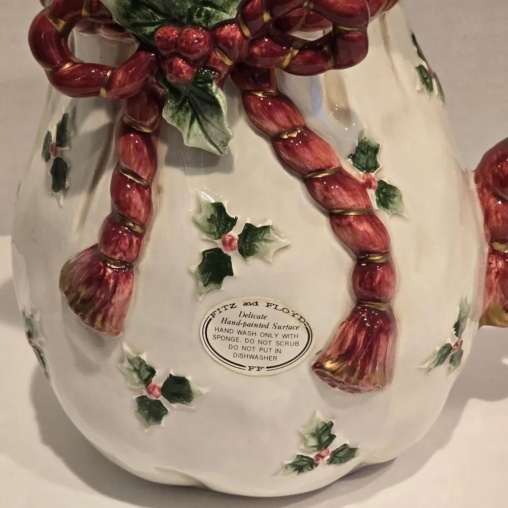 Vintage 1990 Fitz and Floyd 2 Qt Pitcher Old World Christmas Collectible
